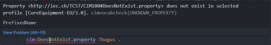 CIMNotebook diagnostics on a SPARQL query in VS Code